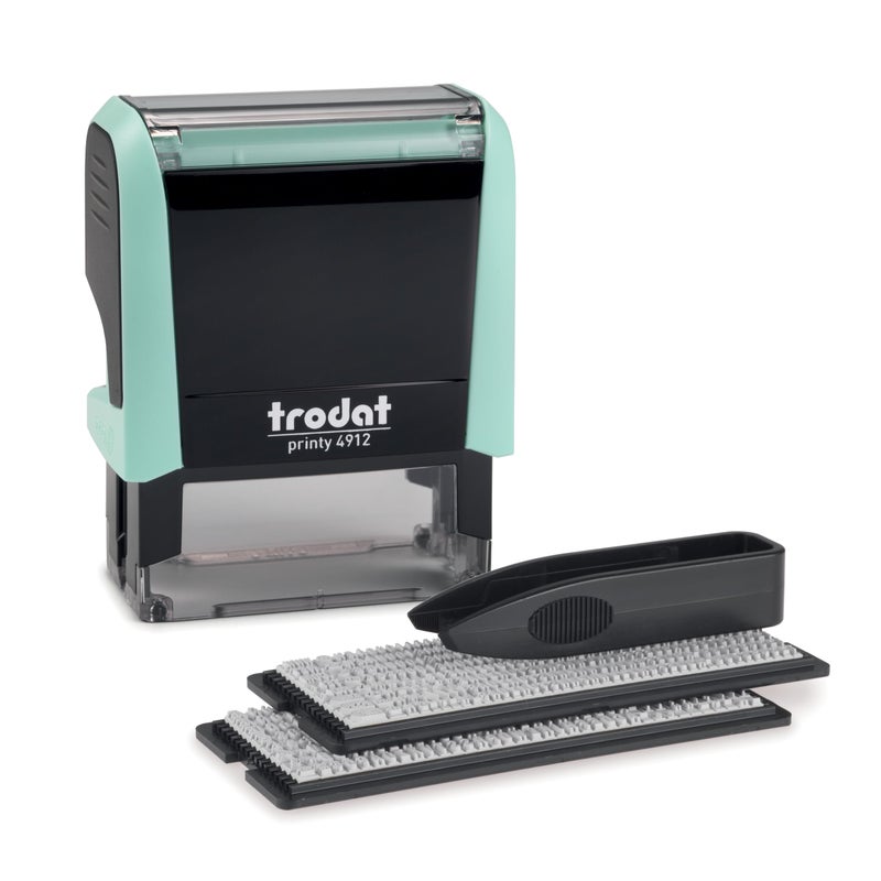 ترودات Trodat Printy 4912 التحبير الذاتي، قم بذلك بنفسك (DIY) 4 أسطر رسالة مخصصة أو مجموعة ختم عنوان مع حبر أسود الحجم: 3/4 × 1-7/8 بوصة (أخضر) - Image 1